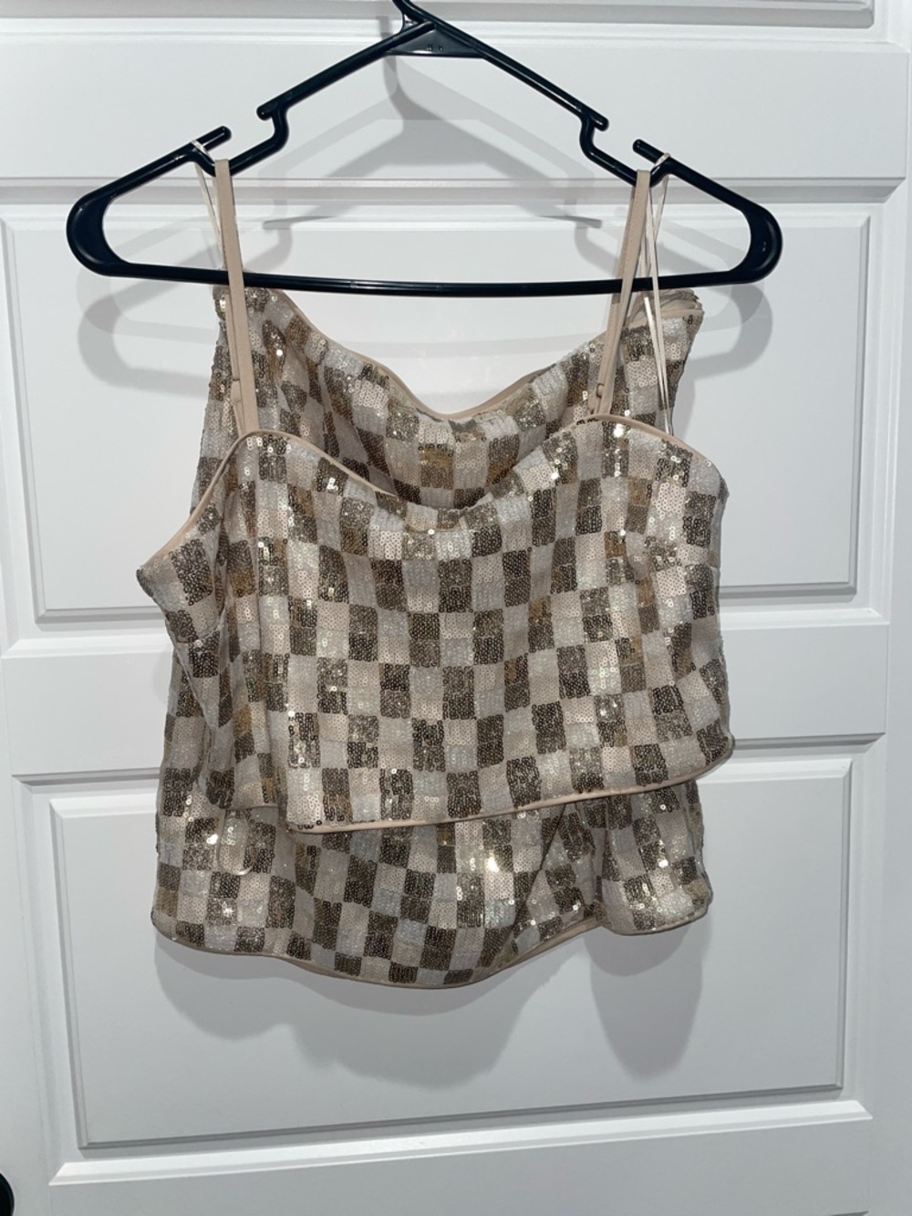 Lena Sequin Checkered set in Gold and Cream